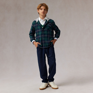 eland kids童装男童衬衫 格纹连帽衬衫