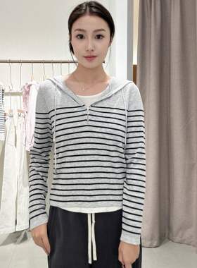 本涩女士休闲条纹连帽针织衫F0629A01