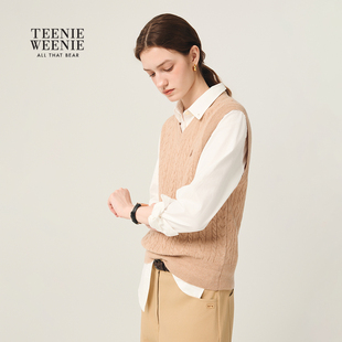 TeenieWeenie小熊女装毛针织衫2025秋款绞花无袖背心