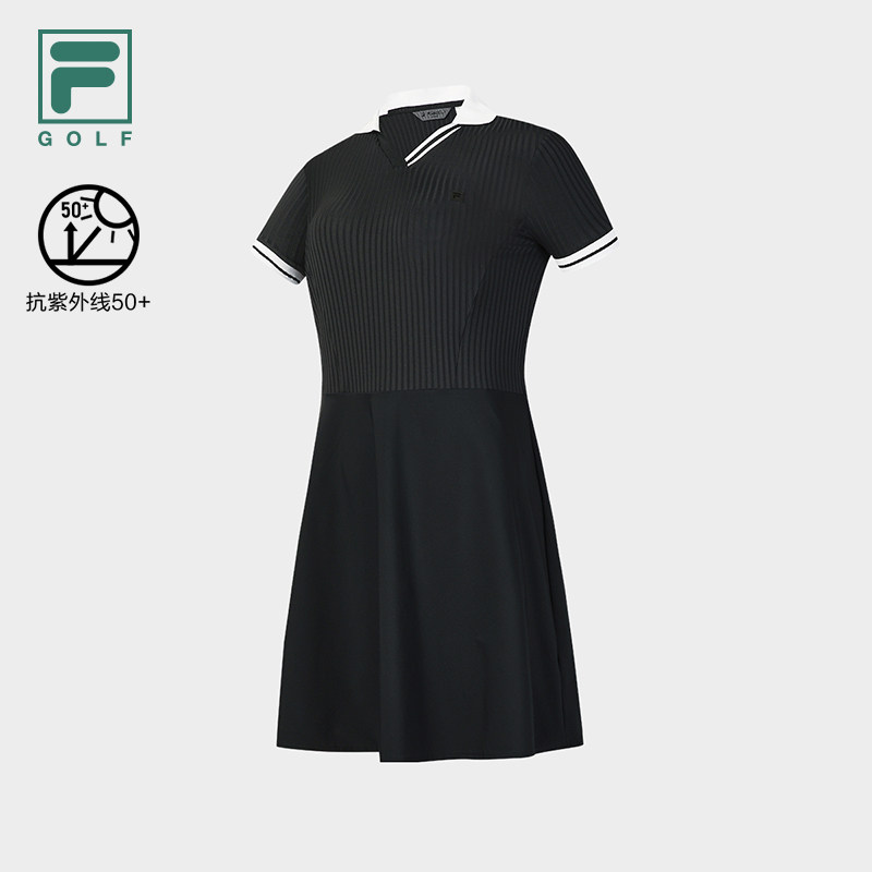 FILA 斐乐官方女子连衣裙2026夏季新基础撞色V领裙子A11W625334F