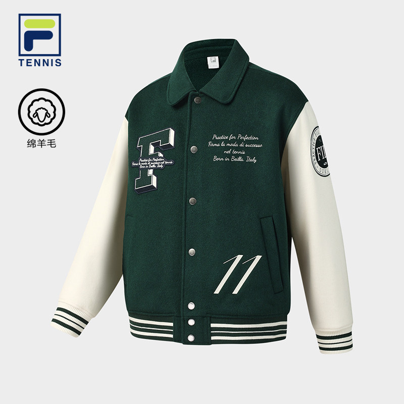 FILA斐乐男士棉服2025冬季新款时尚毛拼色翻领棒球服A11M543915F