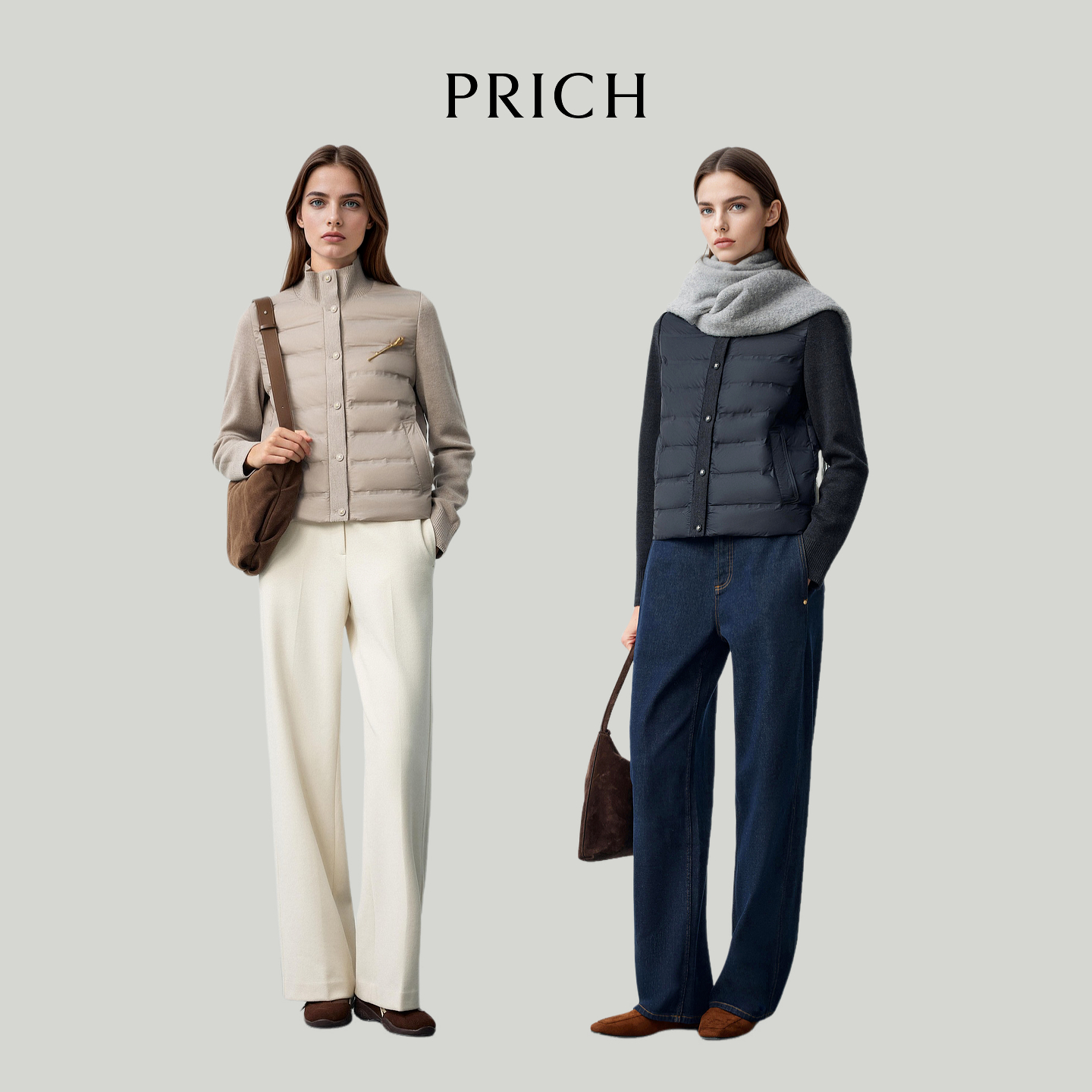 PRICH时尚针织拼接短款羽绒服2025冬季新品保暖外套女PRJDF4T01E