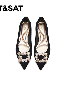 星期六25春款新款华丽璀璨气质尖头粗跟单鞋SSD1111144