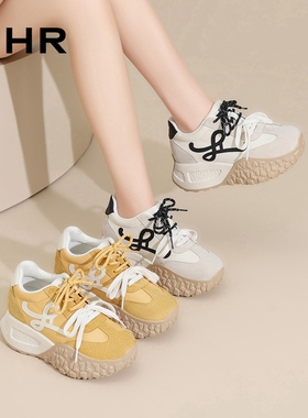 ZHR则则7CM内增高女鞋真皮老爹鞋2025爆款双鞋带轻便休闲鞋KS156