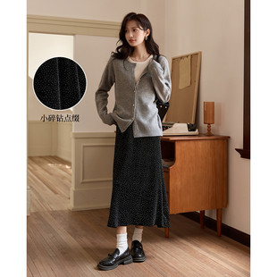 dme德玛纳高腰亮丝松紧腰皮筋直筒裙长裙FJ539321364202