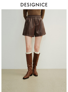 迪赛尼斯2025年冬通勤宽松PU皮短裤气质高腰直筒休闲裤女