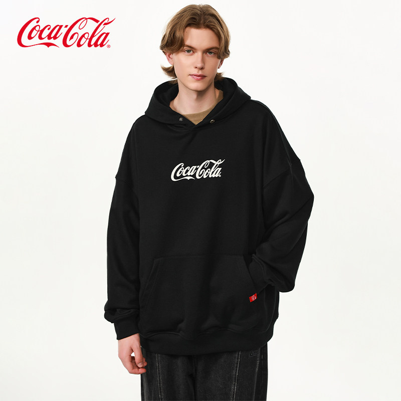 Coca-Cola/可口可乐 连帽卫衣男秋冬情侣款字母印花美式长袖外套
