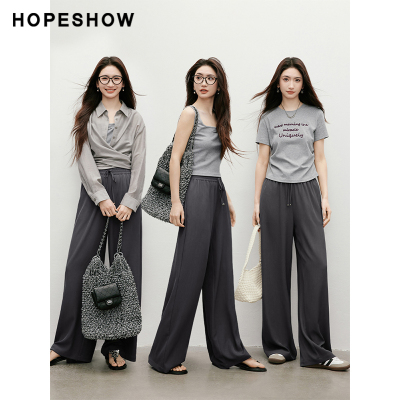 HOPESHOW/红袖红女士宽松阔腿休闲裤90125101202