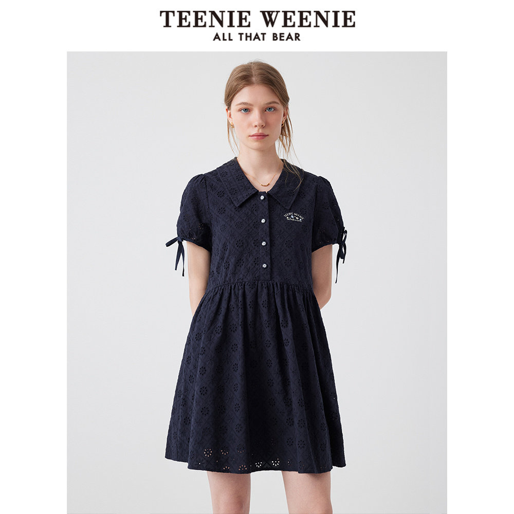 TeenieWeenie小熊女装连衣裙2025年夏季少女感学院风简约裙子
