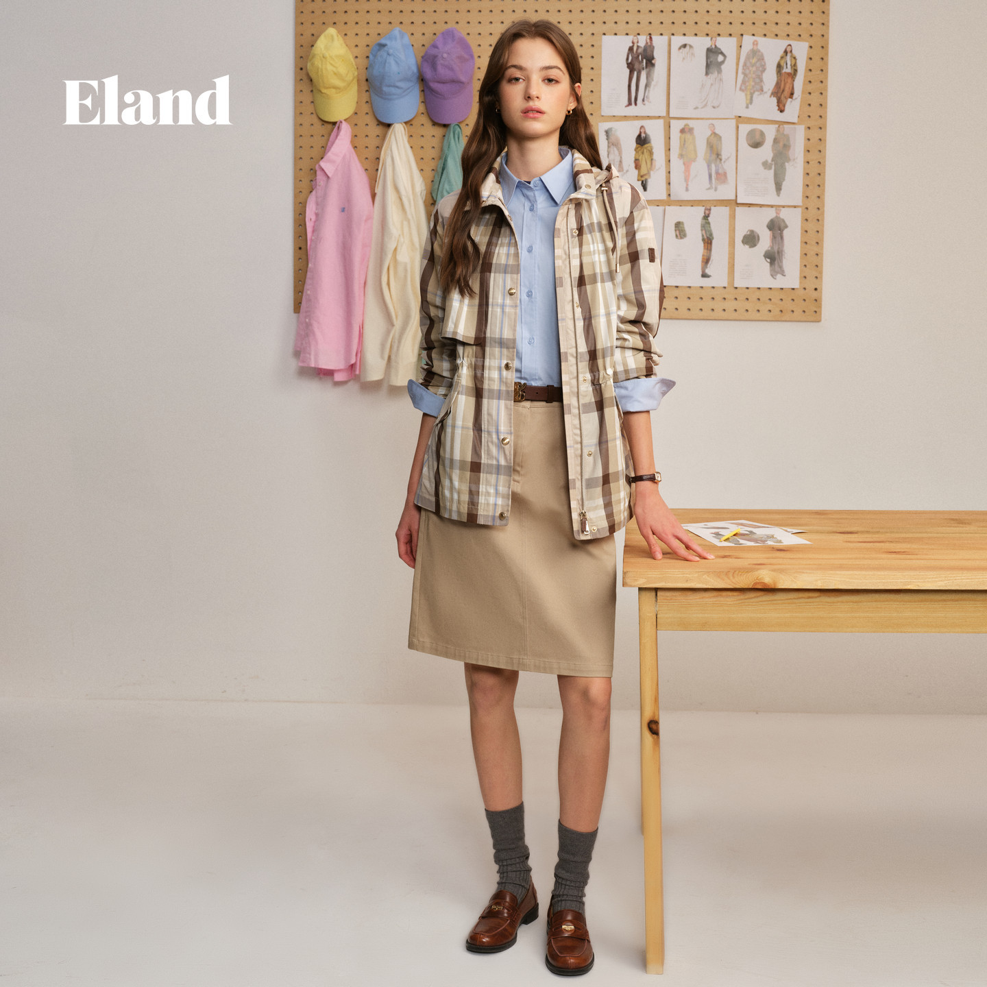 Eland短外套女休闲高领连帽EEJAG12E01