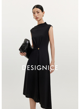 迪赛尼斯质千金风优雅黑色无袖醋酸连衣裙女D24318X7766