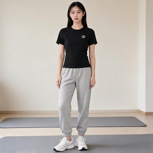 LOUIS ROYER女士休闲刺绣圆领百搭修身短袖T恤F611632-001