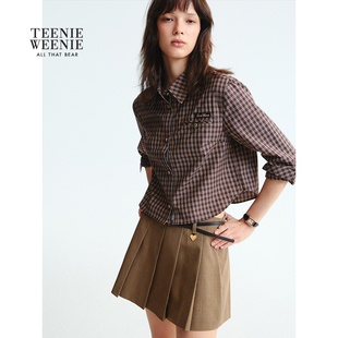 TeenieWeenie小熊女装衬衫2025秋季女装气质通勤短款格子衬衣