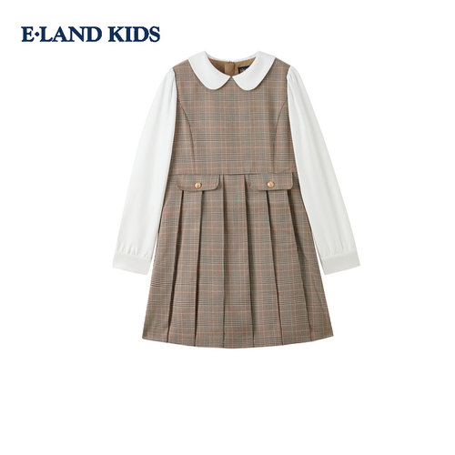 eland kids衣恋童装女童连衣裙25冬新品英伦风翻领裙子EKOWF4T27B