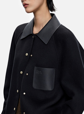 ERDOS 衬衫式夹克翻领双面毛呢黑金外套E256J0007