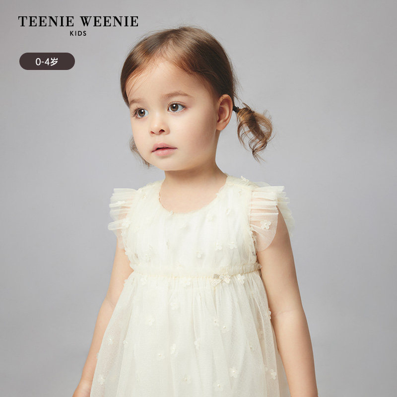 TeenieWeenie Kids小熊童装夏季款女宝宝可爱纯色网纱刺绣连体服
