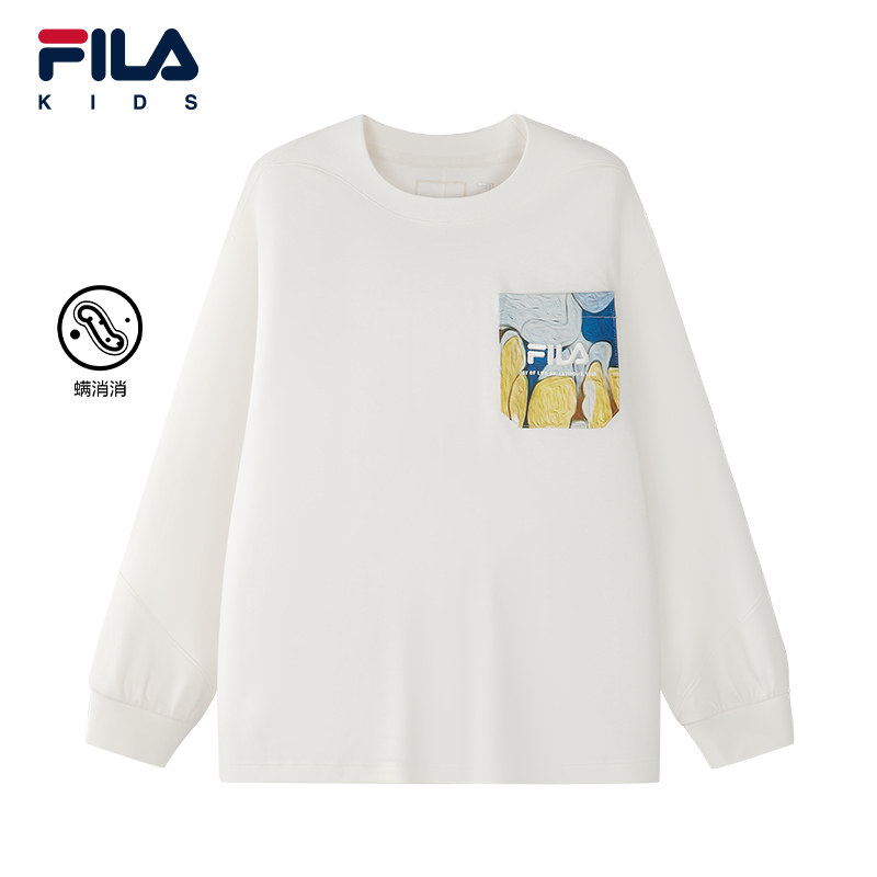FILA KIDS斐乐童装男大童长袖T恤2026春季纯棉上衣K12B614208