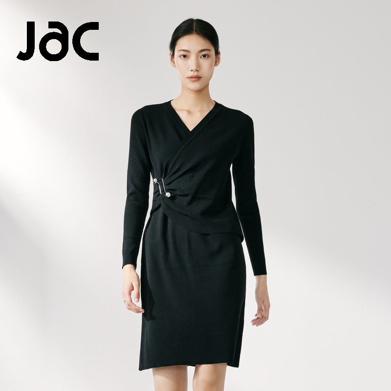 JAC女装中长裙冰丝长袖收腰中长连衣裙AEC290721
