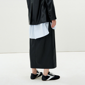 LESS2025春直筒复古显瘦半身PU皮裙2P2D11160zx