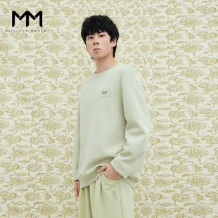 麦檬MM男装24春圆领长袖宽松长绒棉五明治套头卫衣黄9F1200061