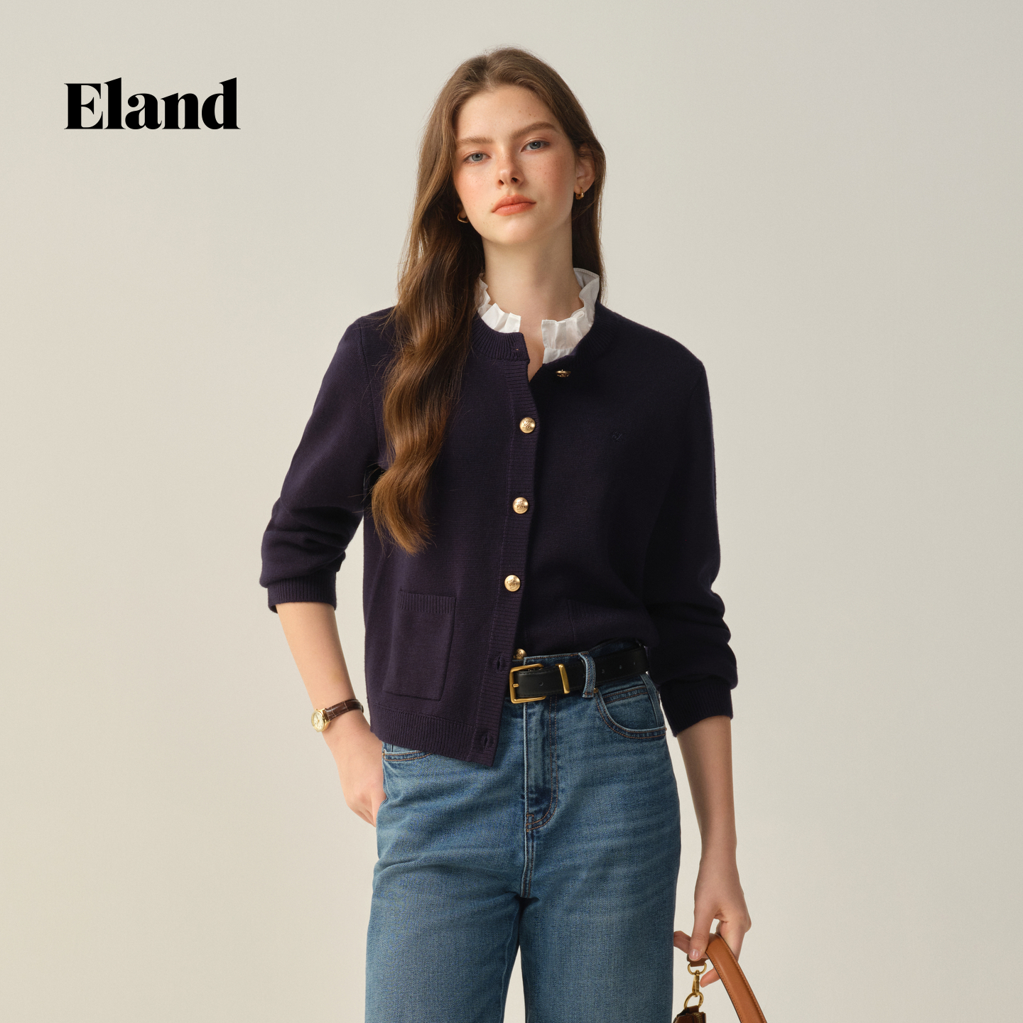 【绵羊毛】Eland毛针织衫女单排扣外套2025冬季新款EECKF49E03