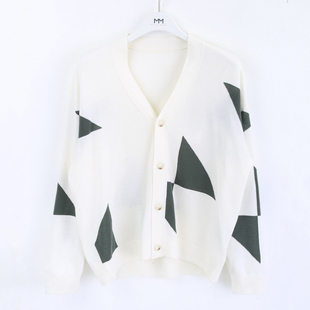 MM/麦檬男装男士V领开衫几何图案羊毛衫针织衫9F2230111