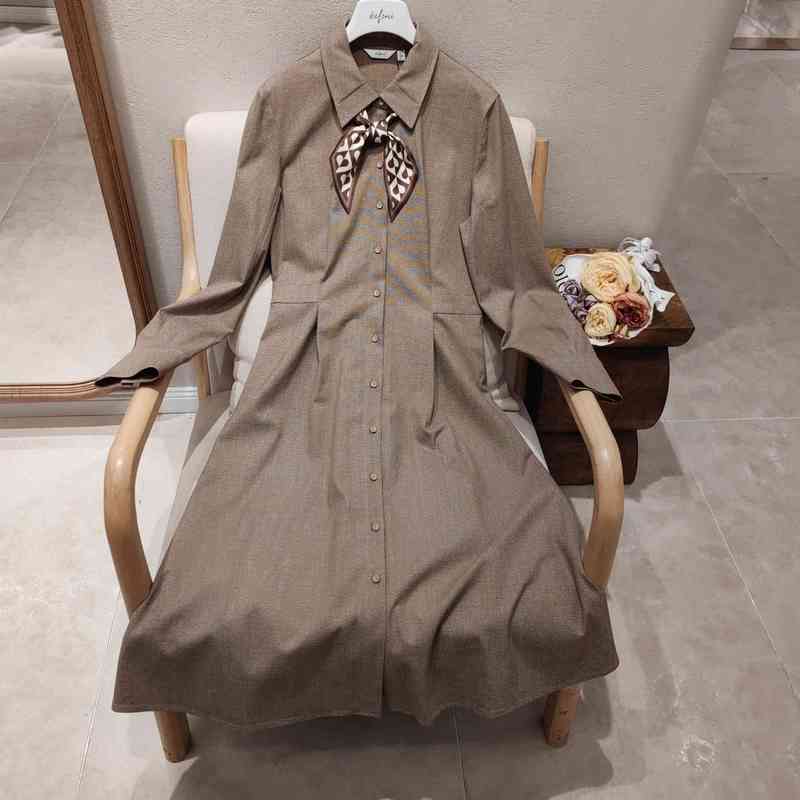 伊芙丽 女士翻领长袖收腰连衣裙1DA293632