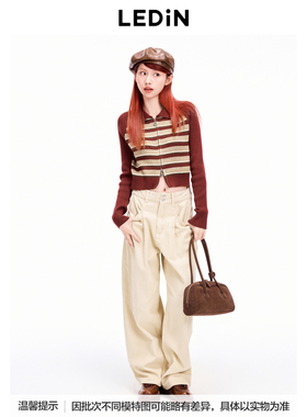 乐町彩色条纹插肩袖线开衫女针织毛衣C2EDE4103