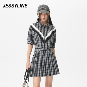 jessyline 杰茜莱格子上衣半身裙套装 322216492
