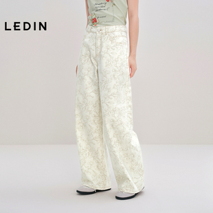 【商场同款】乐町阔形米色牛仔长裤秋季休闲牛仔裤C1HAF3152