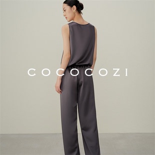 COCOCOZI纯色阔腿裤子女夏季高腰垂感醋酸拖地休闲裤222CO25