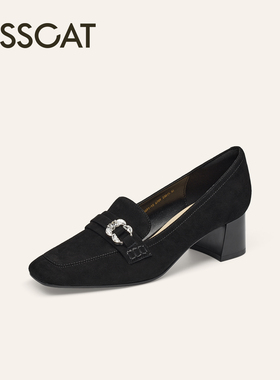 KISSCAT接吻猫[优雅氛围]乐福鞋25秋新款粗跟真皮女KA65691-10