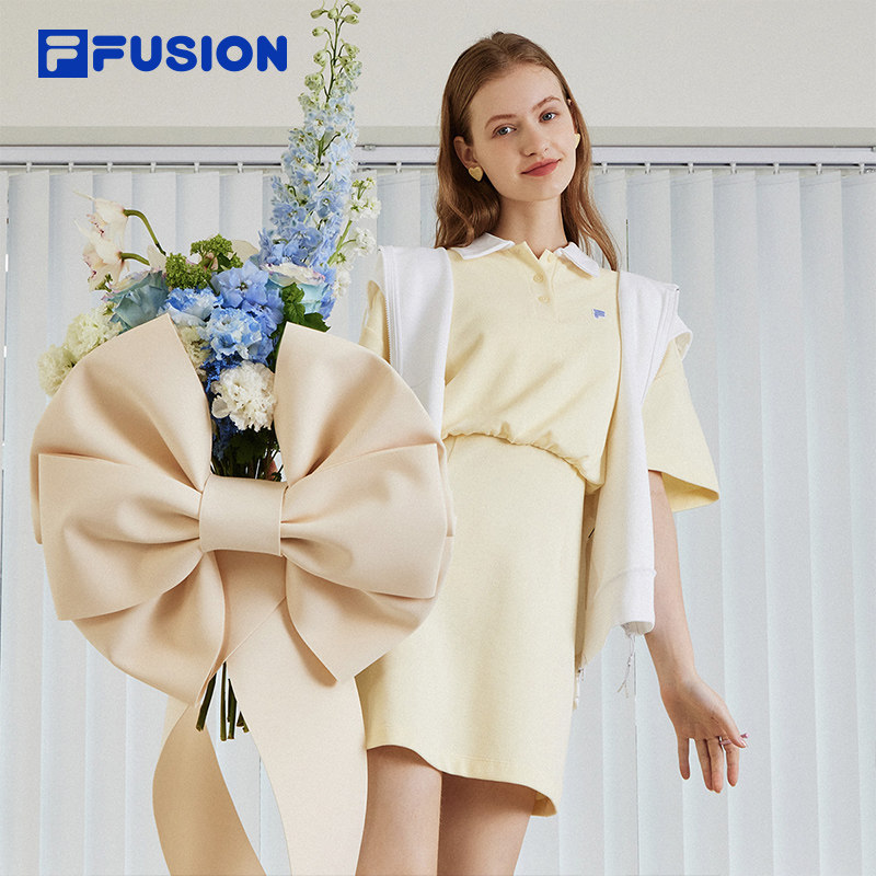 FILA FUSION斐乐潮牌女士连衣裙2023秋收腰POLOT11W333301B