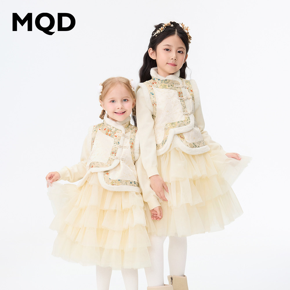 MQD女童冬季一衣多穿国风马甲连衣裙套装234442203
