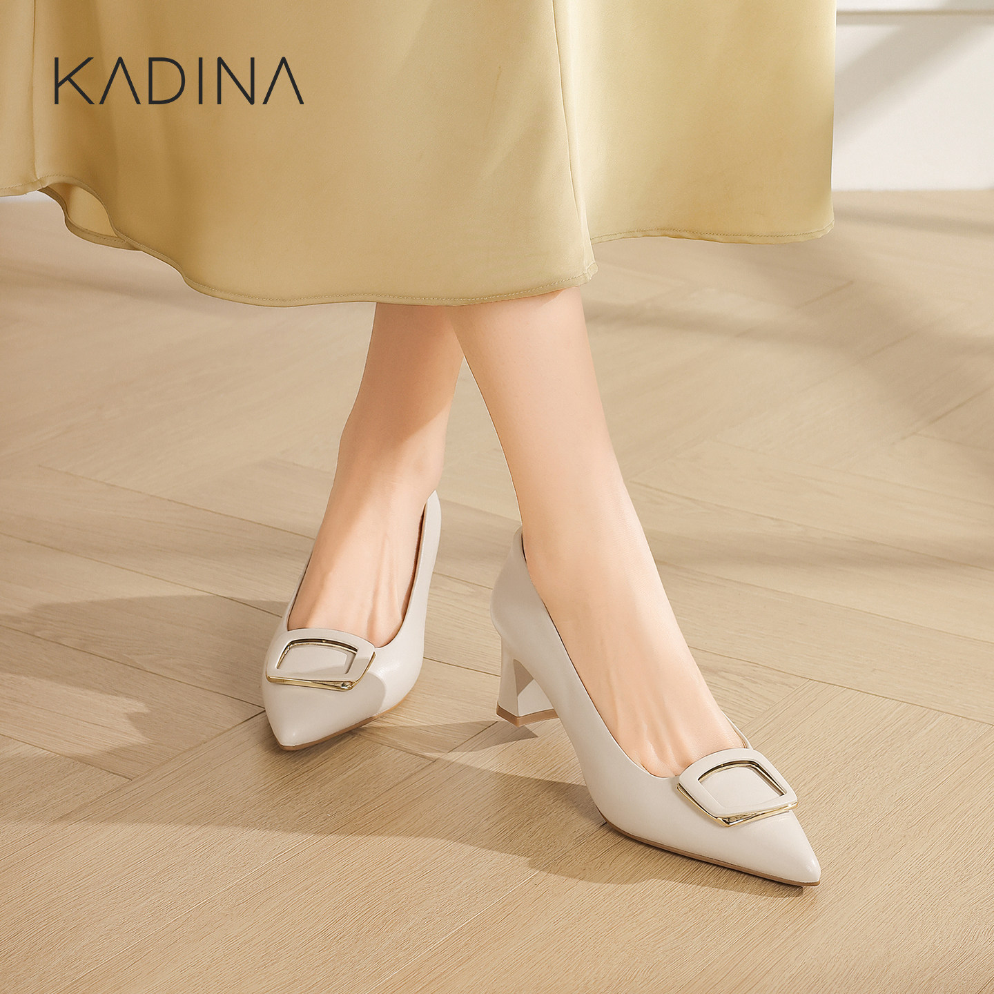 卡迪娜/KADINA通勤工作鞋女方扣羊皮革单鞋KS266128图片
