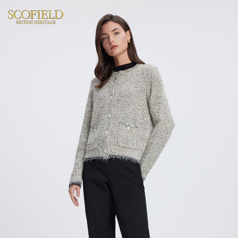 Scofield女装华丽领口镶钻金银丝小香风外套2025春季