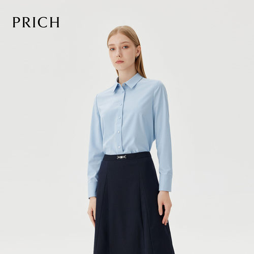 PRICH简约大方职场气质翻领纯色衬衫干练通勤上衣女PRYWG8731M