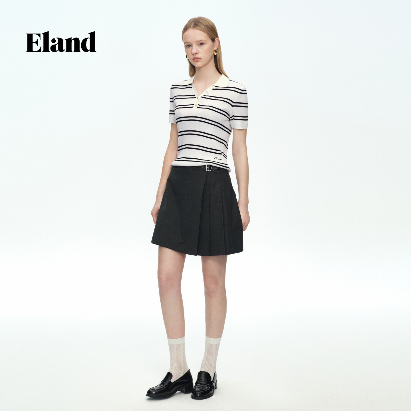 Eland半身裙女高腰通勤短裙后开叉西装裙子2026春夏