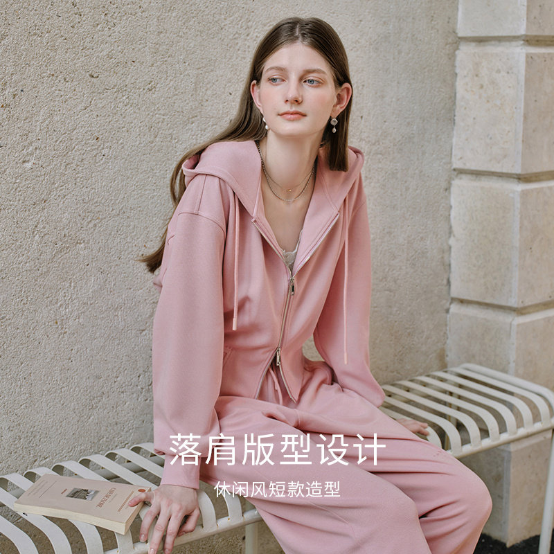 香影粉色卫衣外套女短款2025秋季新款开衫小个子连帽运动休闲上衣