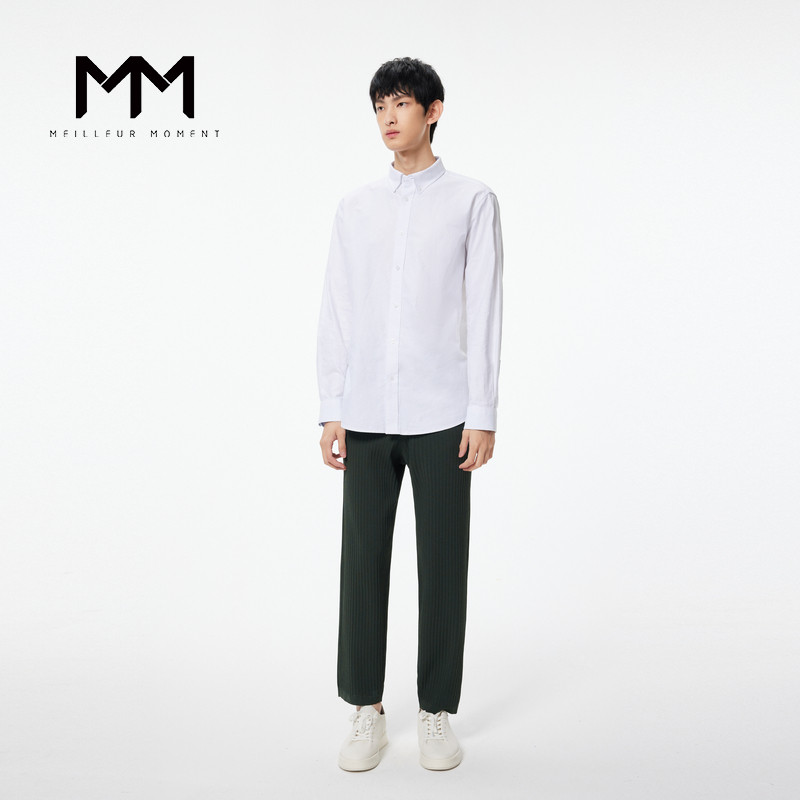 MM麦檬男装23年春棉质白色简约高级衬衫衬衣9E2220081图片