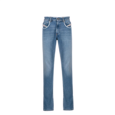 DIESEL迪赛 Logo贴花拉链修身牛仔裤 男款蓝色A07104-09E19