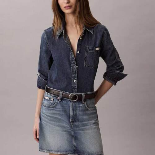CK Jeans26春夏新女士复古摩登纯棉猫须性感潮流牛仔裙47F901G