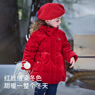 DB4254060 儿童丝绒白鸭绒童装 戴维贝拉女童中长羽绒服2025冬装 款