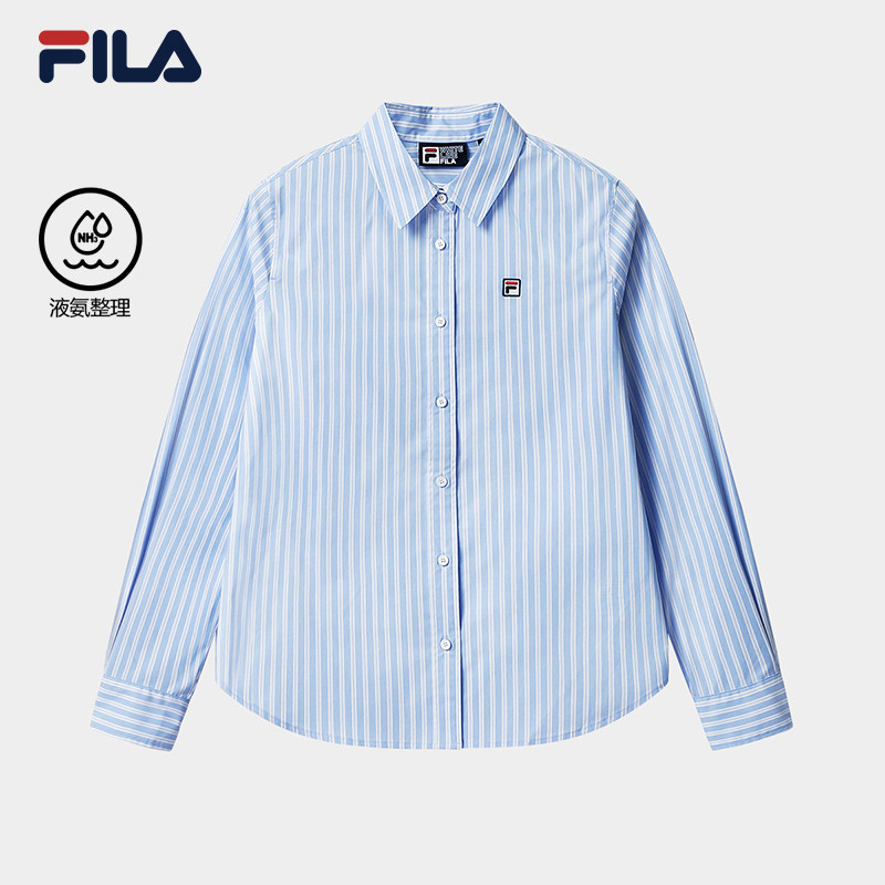 FILA斐乐梭织长袖衬衫女夏季竖条纹翻领运动轻薄上衣F11W628410F
