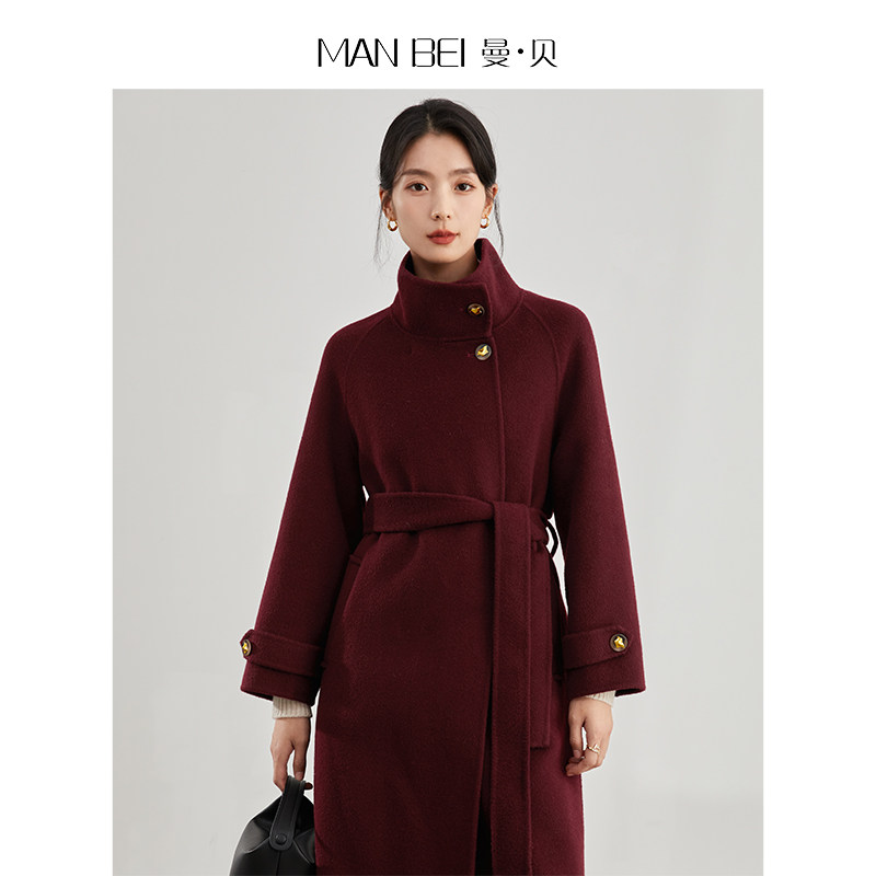 【曼&middot;贝】冬款复古优雅毛呢大衣8484123
