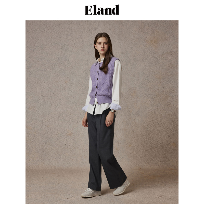 Eland衣恋马夹女菱形格纹正反两穿背心