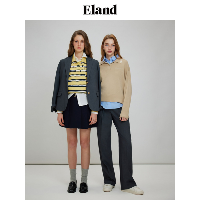 Eland衣恋毛衣女假两件领子可拆卸毛衣