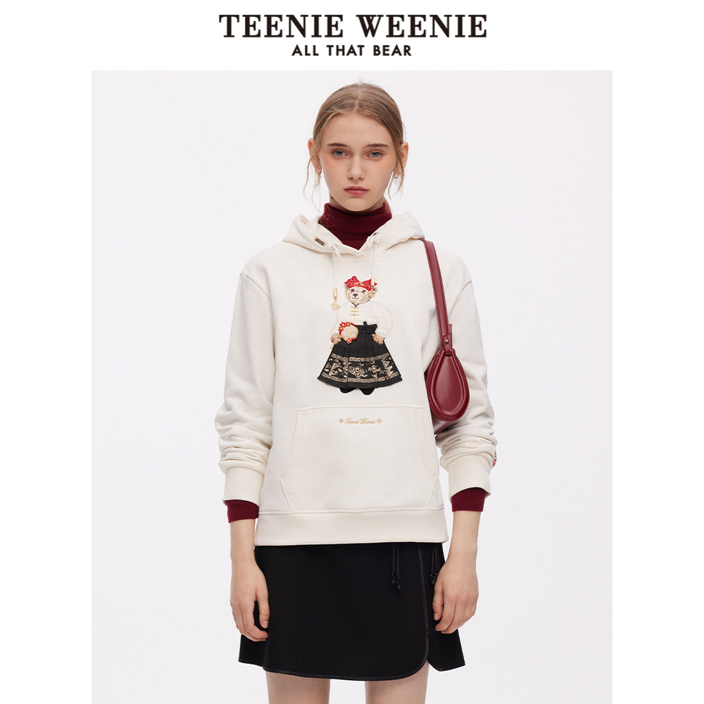 【云锦联名】TeenieWeenie小熊女装2025春季简约学院连帽卫衣