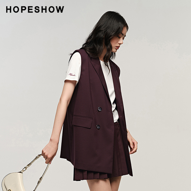 红袖HOPESHOW西装马甲秋季女装正肩翻领外套89124251901