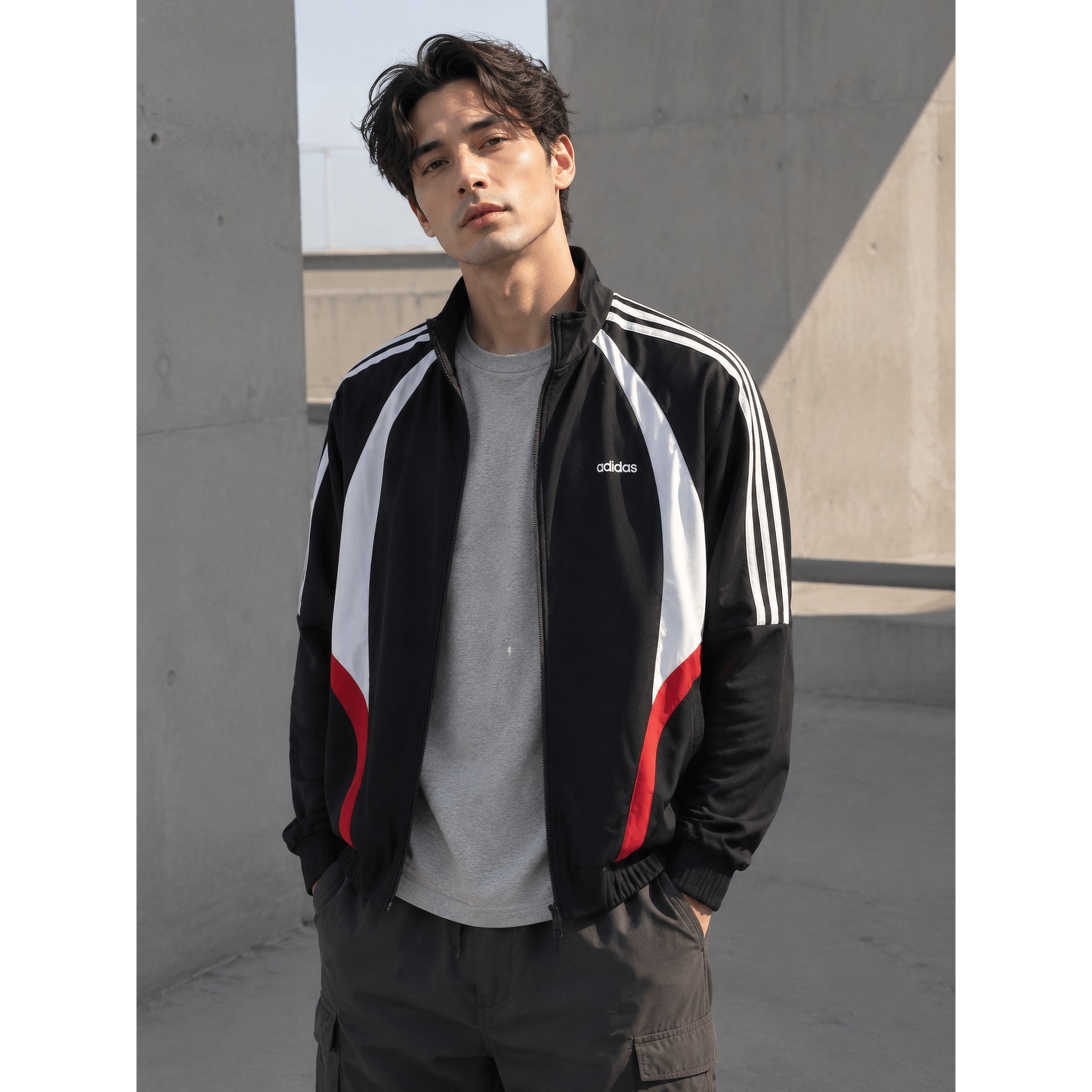 adidas neo春秋男士运动立领外套 复古休闲宽松防风夹克KX5243
